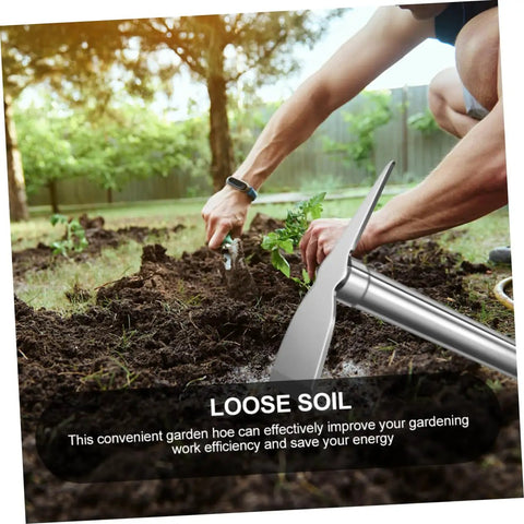 Gardener using Stainless Steel Garden Hoe For Weeding And Planting Handy All Purpose Hand Hoe Tool With Sturdy Handle in yard