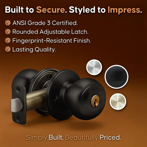 Colonial Door Knob Set With Keyed Alike Deadbolt Black Smudge Resistant Finish Easy Screwdriver Install Concealed Screws Adjustable