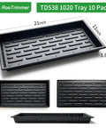 Heavy Duty 1020 Seed Starter Trays No Holes, 21 By 11 Inch Plant Nursery Flats, black trays in different angles, 1.6 Inch Deep