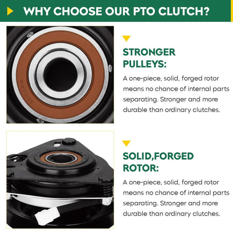 PTO Clutch Replacement For Husqvarna Craftsman Jonsered Ferris Dixie Chopper Ogura One And One Eighth Inch Shaft Fits 48 Inch And 54 Inch Decks GT2254 GT48XLS GT52XLS GTH2548 GTH2654 GTH250 GT54LS close-up of solid forged rotor and pulley