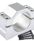 Solid Aluminum CNC Spindle Mount Bracket With Dead On Split Clamping Grip Offering A No Sweat Quick Release Swap Between 48mm And 52mm Bores, showing bracket and screws.