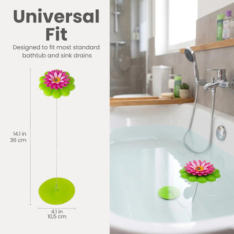 Flower Power Bathtub Drain Stopper With Chain Pink Green Universal 4 1 4 Inch Bath Plug in bathtub, dimensions 14.1 in and 4.1 in.