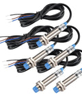 Five M12 Inductive Proximity Sensor Switches With 4mm Detection Range For Metal Heavy Duty Industrial Grade 10-30VDC 200mA NPN Normally Open