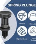 Push Fit Ball Nose Spring Plunger with Spring Return Knob M16x1.5 Threaded Index Plunger Carbon Steel Construction Retractable Fine Thread 8x8mm Pin Diameter Built Tough for Industrial Equipment, black threaded plunger close-up