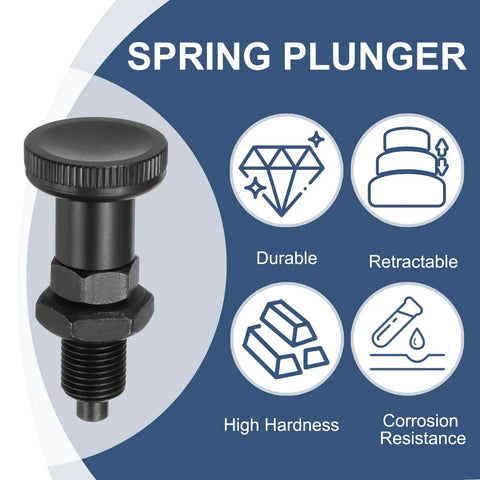 Push Fit Ball Nose Spring Plunger with Spring Return Knob M16x1.5 Threaded Index Plunger Carbon Steel Construction Retractable Fine Thread 8x8mm Pin Diameter Built Tough for Industrial Equipment, black threaded plunger close-up