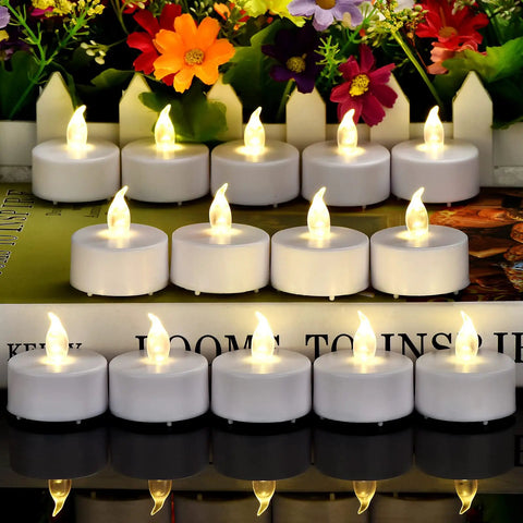 Battery Operated Flameless LED Tea Lights 24 Pack Realistic Flicker Votive Candles For Warm White Ambience Seasonal Decor