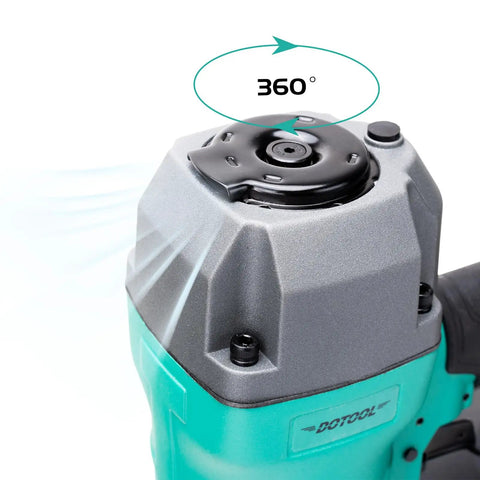 Top view of CN45C 15 Degree Roofing Nailer Pneumatic Coil Nailer with adjustable 360-degree air exhaust feature.