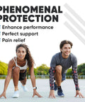 Two athletes preparing to run, highlighting Plantar Fasciitis Socks For Neuropathy Open Toe Compression Foot Sleeve For Arch And Heel Pain Relief.
