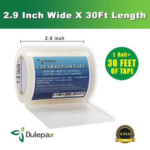 Clear Tent Repair Tape 30 Ft Roll 2.9 In Wide For Tents Awnings Boats RVs And Tarps - Ultra Sticky Weatherproof Patch Kit