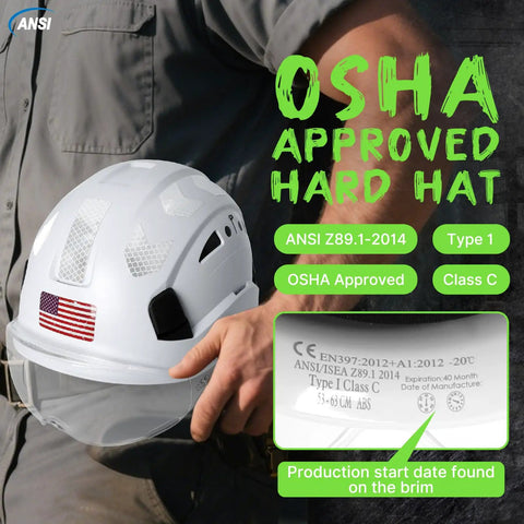 Heavy Duty White Vented Hard Hat With Brim, Ansi Z89.1 Certified Osha Approved Construction Safety Helmet, Lightweight Abs Work Hat For Men And Women, Six Point Suspension For Real Deal Job Site Protection