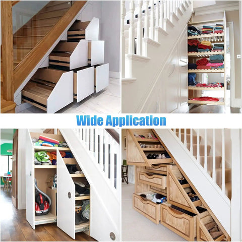 1 Pair 16 Inch Undermount Full Extension Drawer Slides Heavy Duty Bottom Mount Hidden Slides, 260 Lb Load Capacity, used in stair storage cabinets