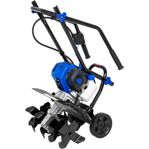 46Cc Four Cycle Gas Powered Rototiller Cultivator With 16 Inch Heavy Duty Steel Tines And Adjustable Wheels Cushioned Handle Grips