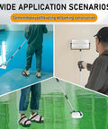Spike Roller For Self Leveling Cement Kit Featuring A 9 Inch Screed Spiked Roller With A 77 Inch Extension Pole in use