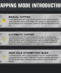 Tapping mode introduction for Tough As Nails Electric Tapping Machine With M3 To M16 Capacity and 360 Degree Universal Flexible Arm.