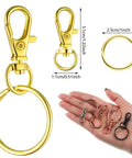 Heavy Duty 100 Piece Swivel Clasp Kit With Snap Hooks And Keychain Rings For Jewelry Making, showing gold swivel hook and rings.