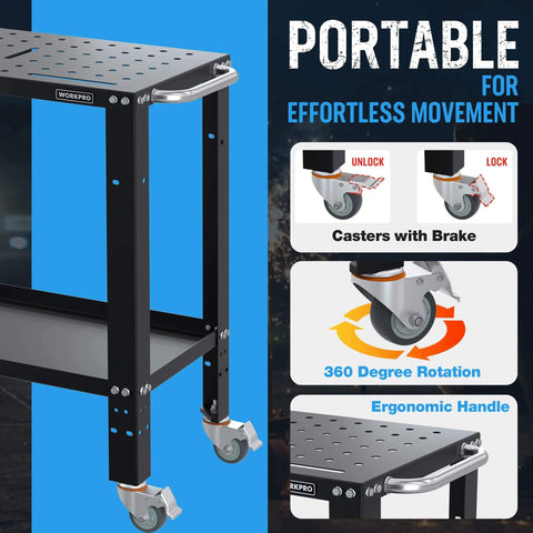 Built Tough 36x18 Inches Welding Table With Nitriding Top, 1200 Lbs Load Capacity, Portable Welding Cart With Braked Casters