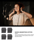 Woman enjoying sound with headphones in studio featuring 4 Piece Low Frequency Acoustic Absorption Blocks Polyurethane Wall Sound Dampener Noise Control Blocks For Recording Studio Home Theater Easy Cut Installation Banish That Muddy Bass Once And For All.