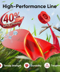 High-performance red weed eater string showing cutting efficiency