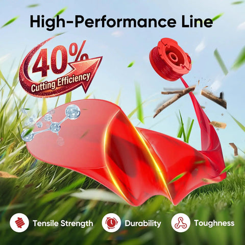 High-performance red weed eater string showing cutting efficiency