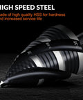 Close-up of Four Spiral Flute Step Drill Bit Set 3/16 Inch To 1-3/8 Inch Range With 1/4 Inch Shank HSS Unibit for durable metal cutting.