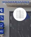 316 Stainless Steel Marine-Grade Door Hinges 4.5x4.5 Inches shown on exterior door in rainy weather conditions