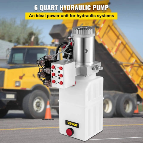 Heavy Duty 6 Quart 6 Way Hydraulic Power Unit With Double Acting Pump 12V DC Supply Plastic Oil Reservoir Remote Control For Dump Trailers And Cars Workhorse Build For Long Lasting Performance
