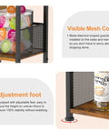 Details of Compact Three Tier Floor Standing Coffee Bar Shelf with visible mesh cover and adjustment foot for stability