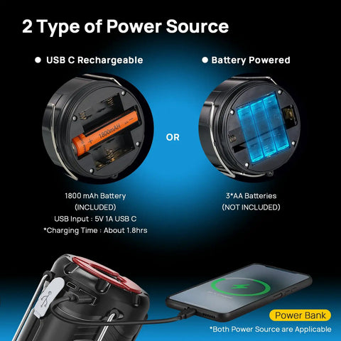 Two Pack Collapsible LED Camping Lanterns USB-C Rechargeable And Battery Powered 2-In-1 Emergency Light charging options