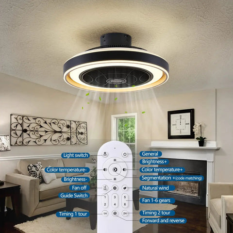 Low Profile Flush Mount Ceiling Fan With Remote And Lights 20 Inch Enclosed Ceiling Fan With 6 Speeds And 3 Light Color Temperatures