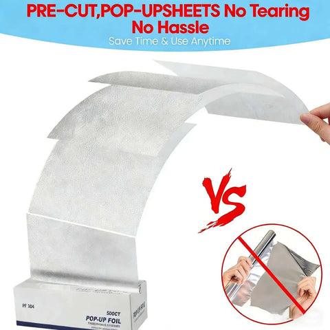 Heavy Duty Aluminum Foil Sheets 12 X 10.75 Inches, 500 Count Pre Cut Pop Up Dispenser, showing tear-free sheets