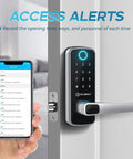 Drop The Clunky Keys On This Hassle Free Smart Door Lock With Fingerprint Scanner And Keypad Digital Entry, showing access alerts on smartphone.