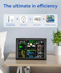 10 In 1 Wireless Weather Station With Outdoor Sensor Rain Gauge Atomic Clock Wind Speed And Direction Indoor Temperature And Humidity Barometer Weather Forecast No WiFi Swiss High Precision Temperature And Humidity Sensor on a wooden table with a small plant