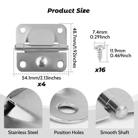 4 Pack Stainless Steel Cooler Hinges Replacement For Coleman Coolers With Screws Heavy Duty 304 Stainless Hinges That Stay Rust Resistant Easy Installation Durable Outdoor Cooler Accessory, 54.1mm hinge