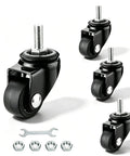 1 Inch Swivel Caster Wheels Set Of 4 With M6 Threaded Rods showcasing black polyurethane wheels and hardware for seamless furniture movement.