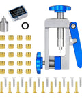 Hydraulic Disc Brake Hose Fitting Tool Kit With Upgraded Needle Driver, olive and brass inserts, DIY bike repair parts arranged