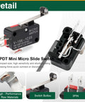 9PCS SPDT Momentary Limit Switch With Roller Lever Arm, model V-156-1C25, 3 Pin 1NO 1NC, industrial automation focus, detail view