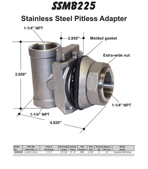 Heavy Duty 1-1/4 Inch Stainless Steel Pitless Adapter For Well Pumps, 2-Piece Mounting Design Lets You Permanently Attach To Casing