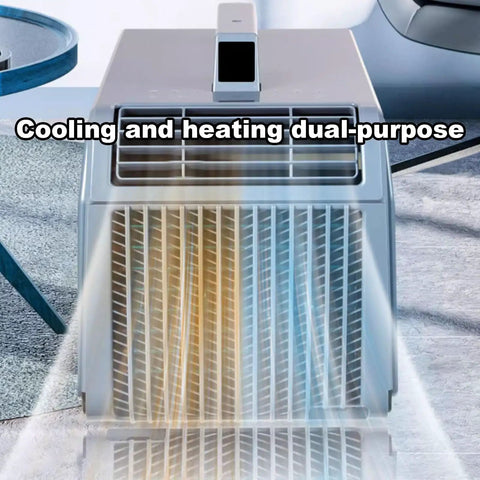 4 in 1 Portable Air Conditioner for Home or Office with Cooling and Heating, Dehumidifier, Quiet Fan, Remote Control and Touch Panel, Compact Swamp Cooler for All Season Comfort, showcasing dual-purpose air flow.