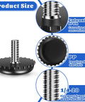 15 Pack 1/4 20 Adjustable Furniture Levelers Built From Heavy Duty Stainless Steel Screw In Feet showing size and materials for leveling furniture.