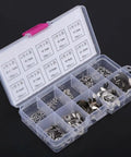 Heavy Duty E Clip Retaining Clip Kit For Gears Pulleys Axles And Engines, Heat Treated 304 Stainless Steel External Circlips, 200 Piece Assortment From 1.5mm To 10mm, Ideal For Locking Mechanisms And Anti Walk Washers in plastic case