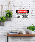 Heads Up Construction Site Sign Aluminum 8x12 Inch Watch For Moving Equipment Warning Sign on brick wall