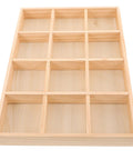 Straight Up Premium Solid Wood Jewelry Tray With 12 Divided Compartments view from above showcasing natural wood finish and compartments.