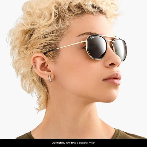 Profile view wearing Marshal II Geometric Aviator Sunglasses With Gold Frame And G15 Green Lenses, 52MM, unisex style.