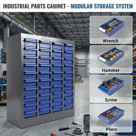 Heavy Duty 40 Drawer Parts Cabinet With ABS Drawers And Metal Frame, Nut And Bolt Organizer for garage and workshop use