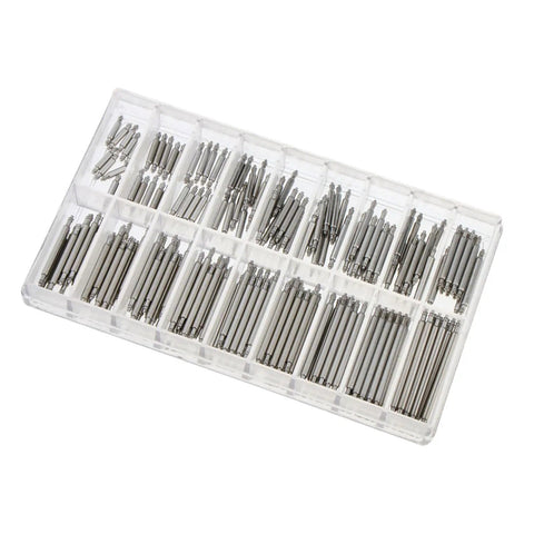 Stainless Steel Watch Link Pins Kit With Storage Box, 180 Pieces, 18 Sizes, 1.8mm And 0.9mm Spring Pins For Metal Links, Replacement Tool Set For Watchmakers And DIY Repair Pros. Clear box with assorted stainless steel watch link pins