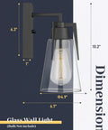 Two Light Wall Sconce In Brushed Nickel With Clear Glass Shades For Modern Vanity And Bathroom Lighting dimensions detailed view