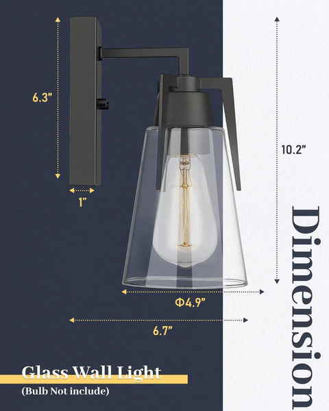 Two Light Wall Sconce In Brushed Nickel With Clear Glass Shades For Modern Vanity And Bathroom Lighting dimensions detailed view