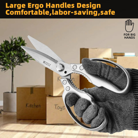 Heavy Duty All Purpose Scissors With Stainless Steel Blade And Small Serrations Metal Handle Shears For Home And Office Cut Cardboard Fabric Leather Wires Carpet Rope Like A Boss Built For Pro DIY Projects, large ergonomic handle