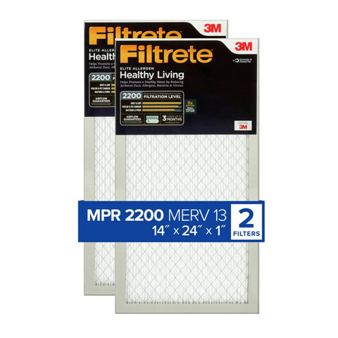 Pleated 14x24x1 HVAC Air Filter MERV 13 For Furnace And AC, 2-Pack, 3-Month Replacement, in packaging
