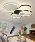 Room with 6 Ring Black LED Ceiling Light Fixture With Remote Control 60W Dimmable Flush Mount Chandelier For Dining Room Bedroom Kitchen Adjustable 3000K To 6000K Color Temperature Easy Install Modern Lighting